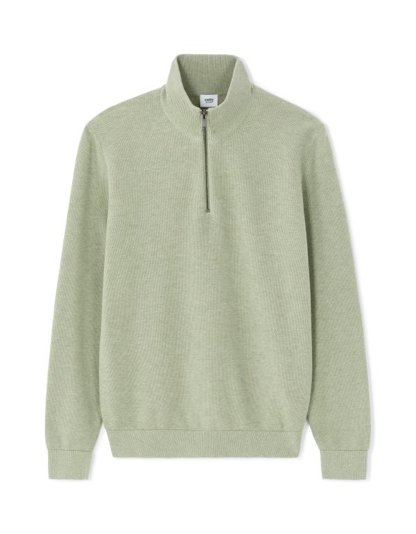 Pull à col camionneur zippé coupe slim en 100% coton - vert