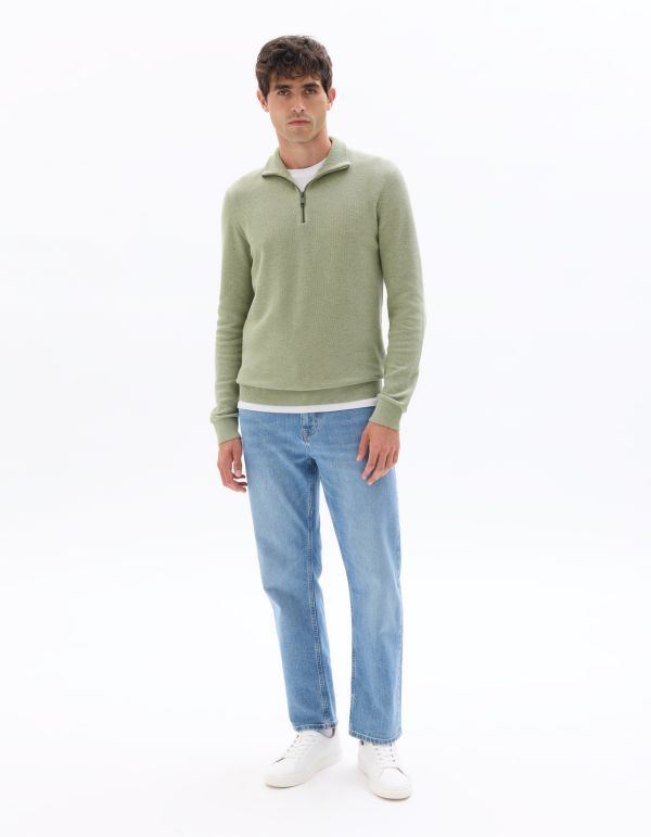 Pull à col camionneur zippé coupe slim en 100% coton - vert