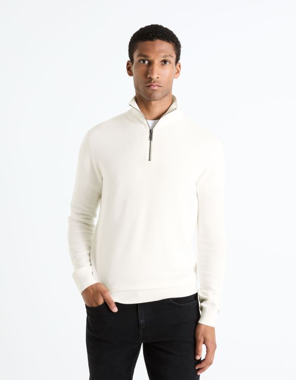 Pull col camionneur 100% coton - beige