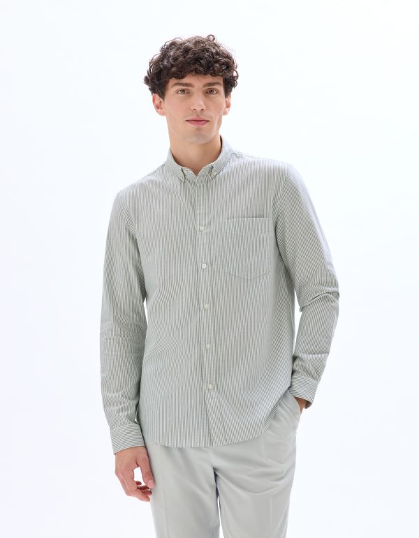 Chemise regular à rayures 100% coton oxford - vert