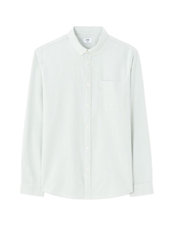 Chemise regular à rayures 100% coton oxford - vert