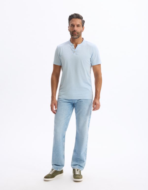 T-shirt straight col tunisien 100% coton - bleu