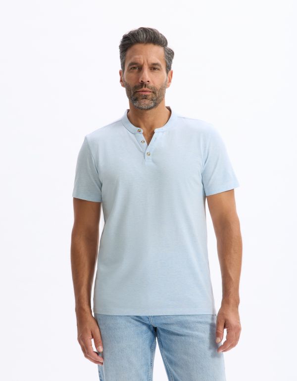 T-shirt straight col tunisien 100% coton - bleu