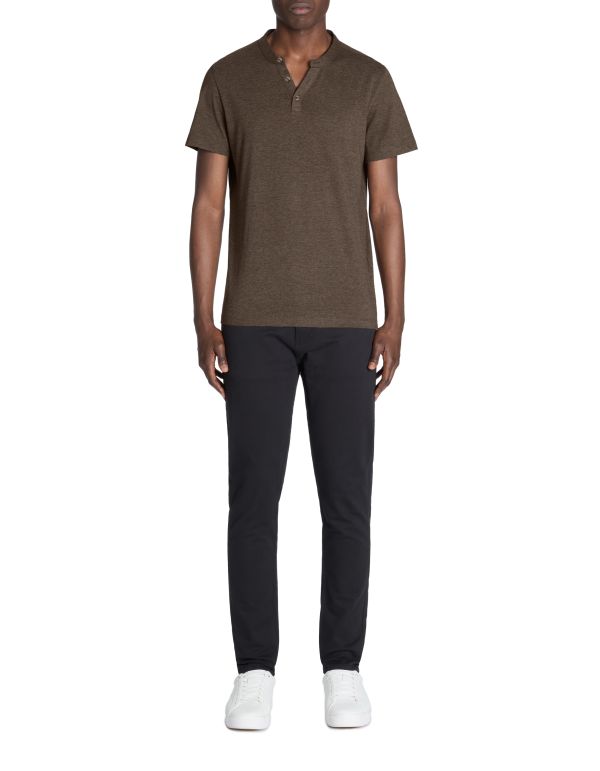 T-shirt straight col tunisien 100% coton - marron