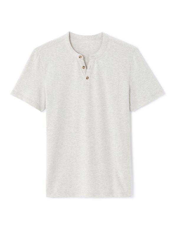 T-shirt regular col tunisien coton mélangé - gris clair