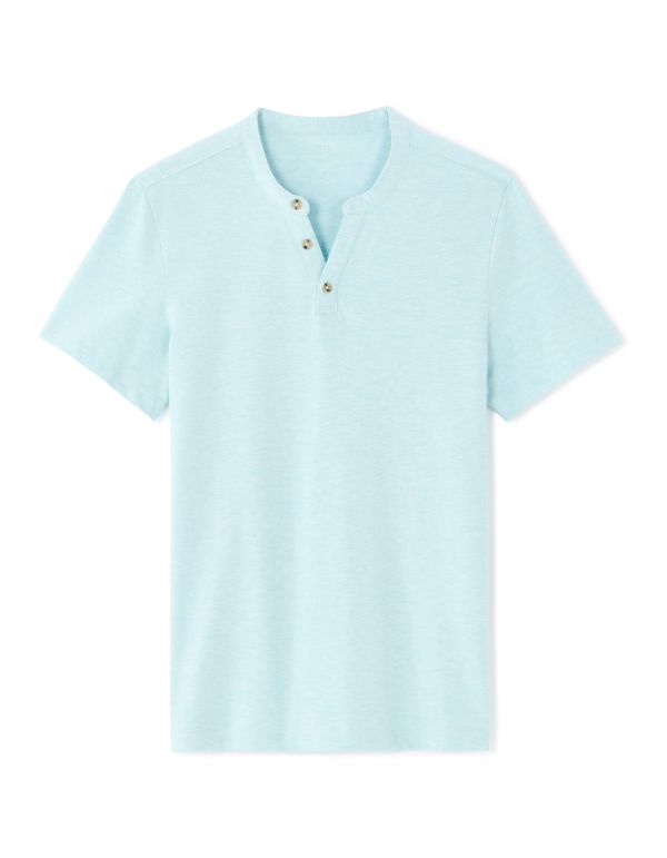 T-shirt regular col tunisien coton mélangé - bleu clair