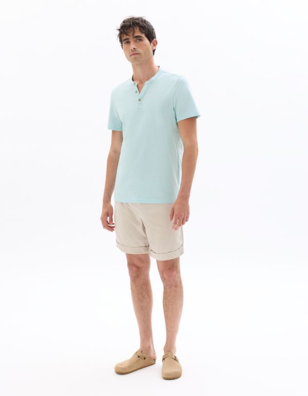 T-shirt regular col tunisien coton mélangé - bleu clair