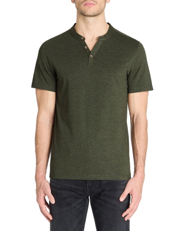 T-shirt straight col tunisien 100% coton - kaki