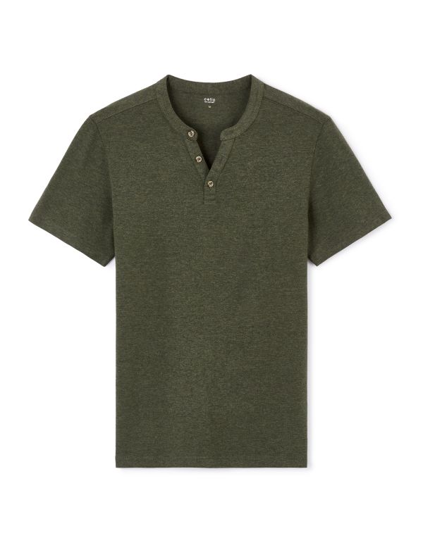 T-shirt straight col tunisien 100% coton - kaki