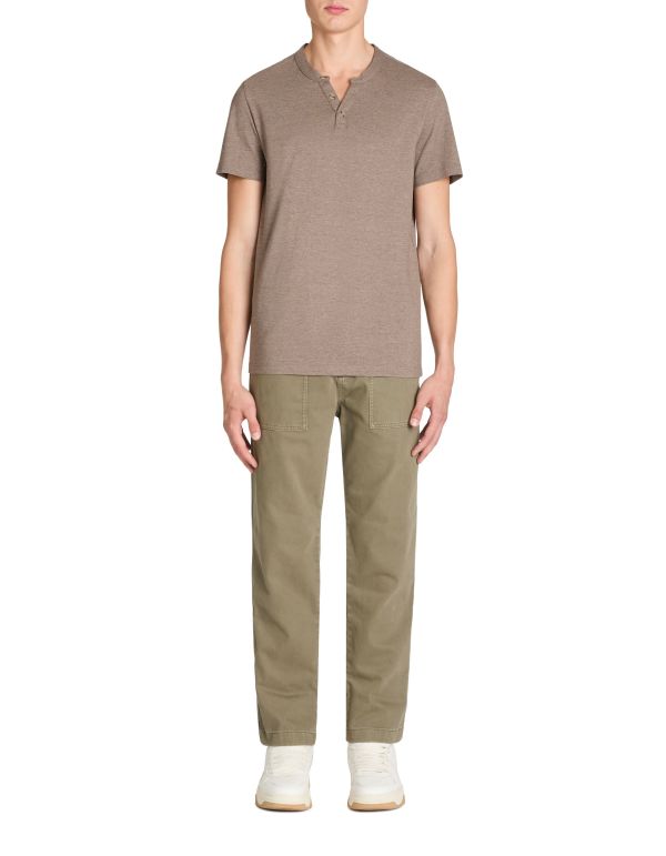 T-shirt col tunisien en coton mélangé - taupe