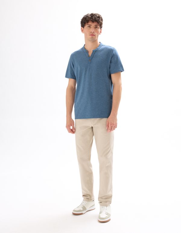 T-shirt regular col tunisien coton mélangé - gris bleu