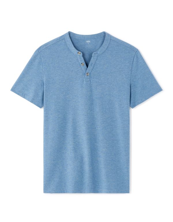 T-shirt regular col tunisien coton mélangé - bleu