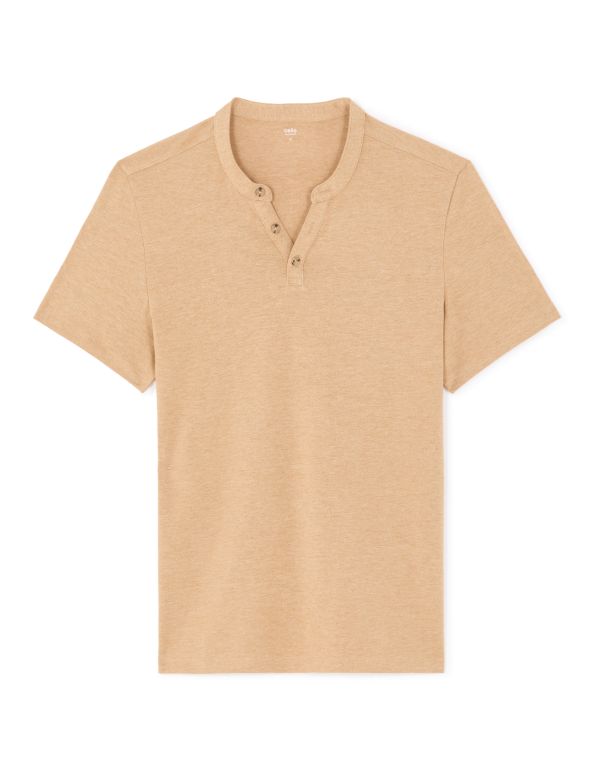 T-Shirt regular col tunisien coton mélangé - beige