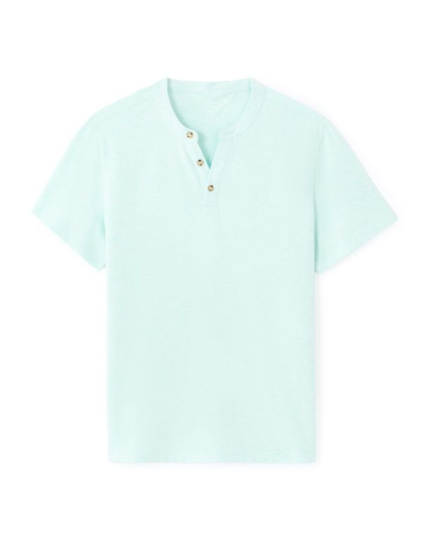T-shirt regular col tunisien coton mélangé - vert bleu