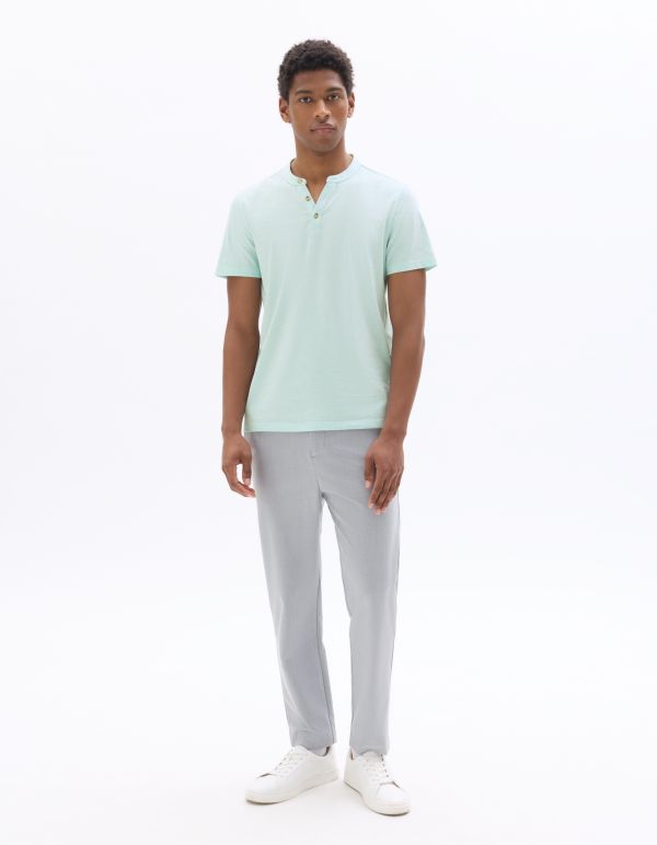 T-shirt regular col tunisien coton mélangé - vert bleu