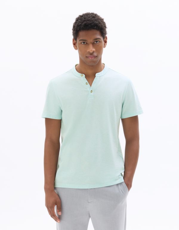 T-shirt regular col tunisien coton mélangé - vert bleu