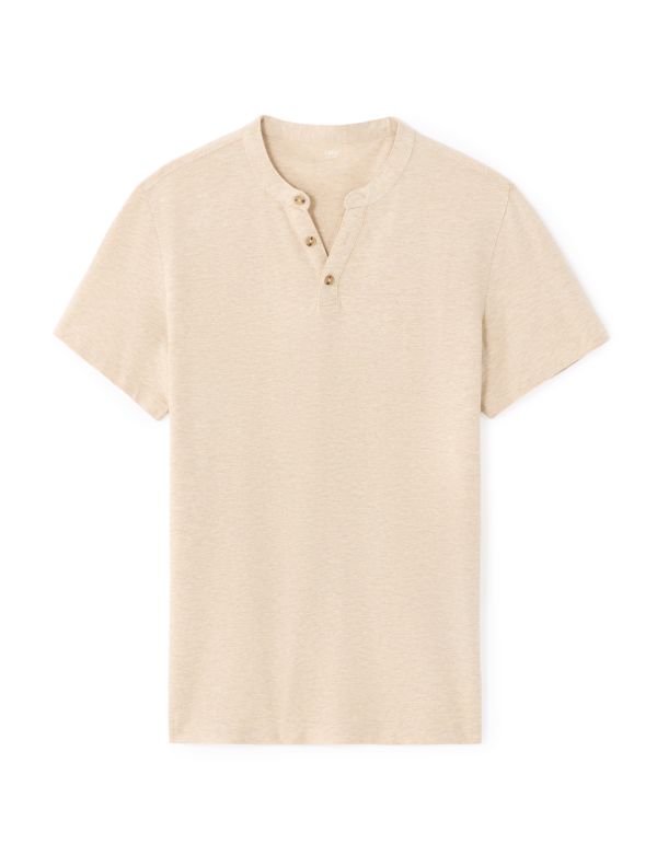 T-shirt regular col tunisien coton mélangé - beige