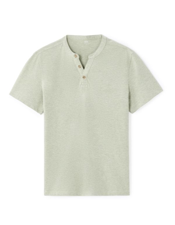 T-shirt regular col tunisien coton mélangé - vert clair