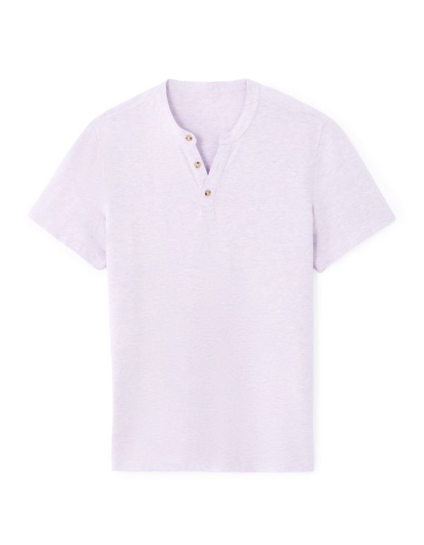 T-shirt regular col tunisien coton mélangé - violet