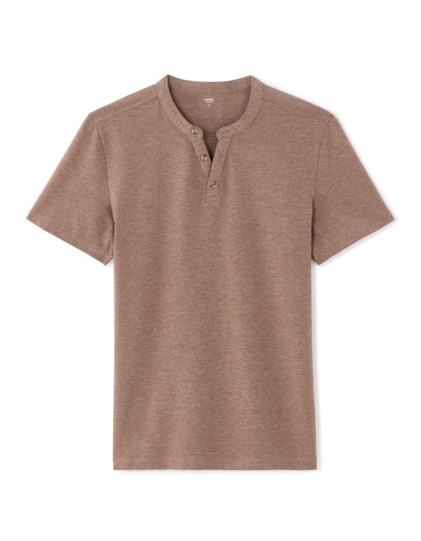 T-shirt regular col tunisien coton mélangé - marron
