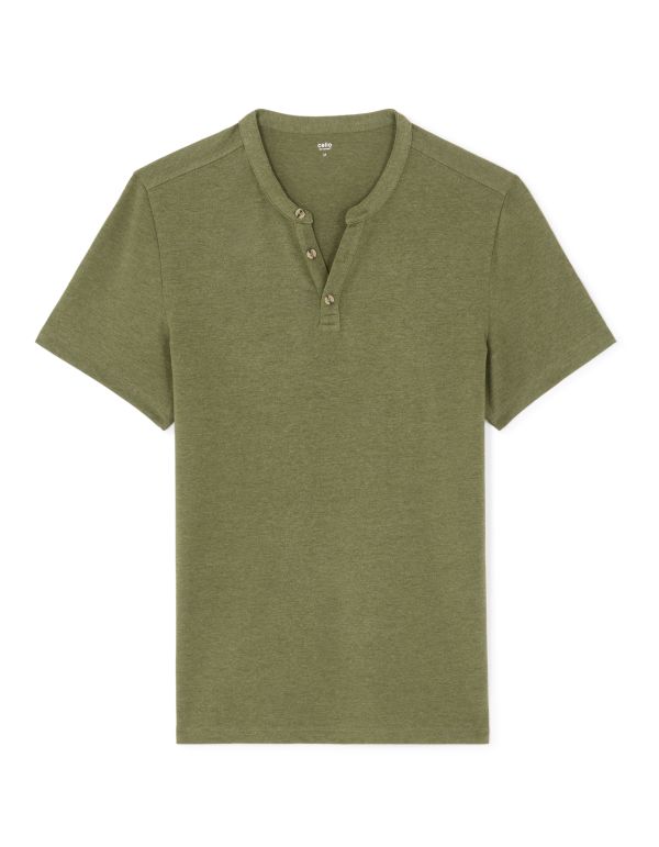 T-Shirt regular col tunisien coton mélangé - vert