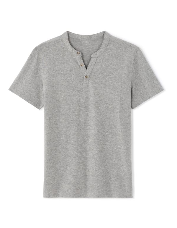 T-shirt regular col tunisien coton mélangé - gris