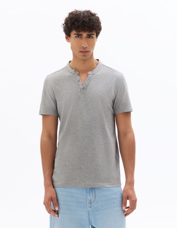 T-shirt regular col tunisien coton mélangé - gris