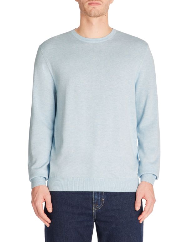 Pull col rond 100% coton - bleu ciel
