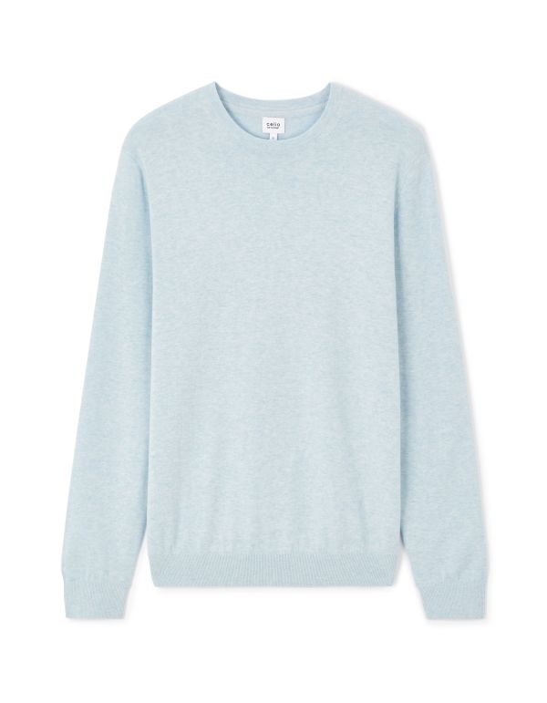 Pull col rond 100% coton - bleu ciel