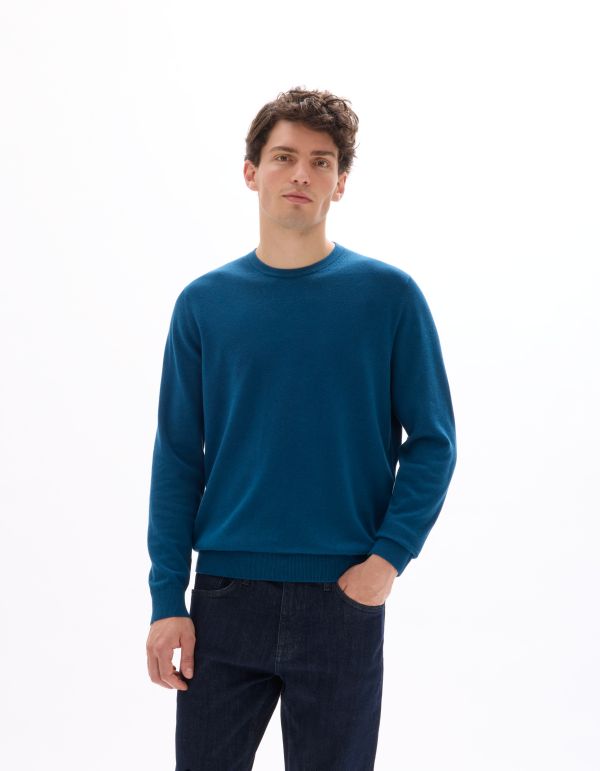Pull col rond 100% coton - bleu foncé