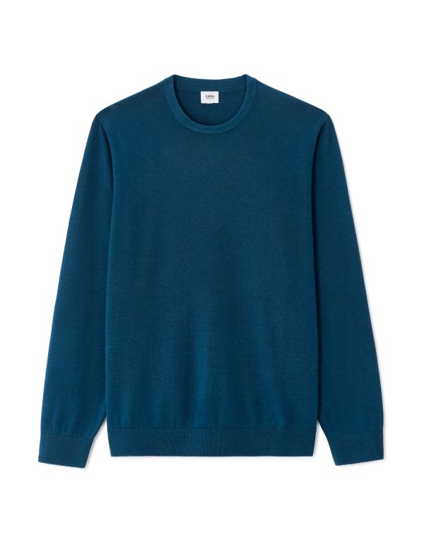 Pull col rond 100% coton - bleu foncé