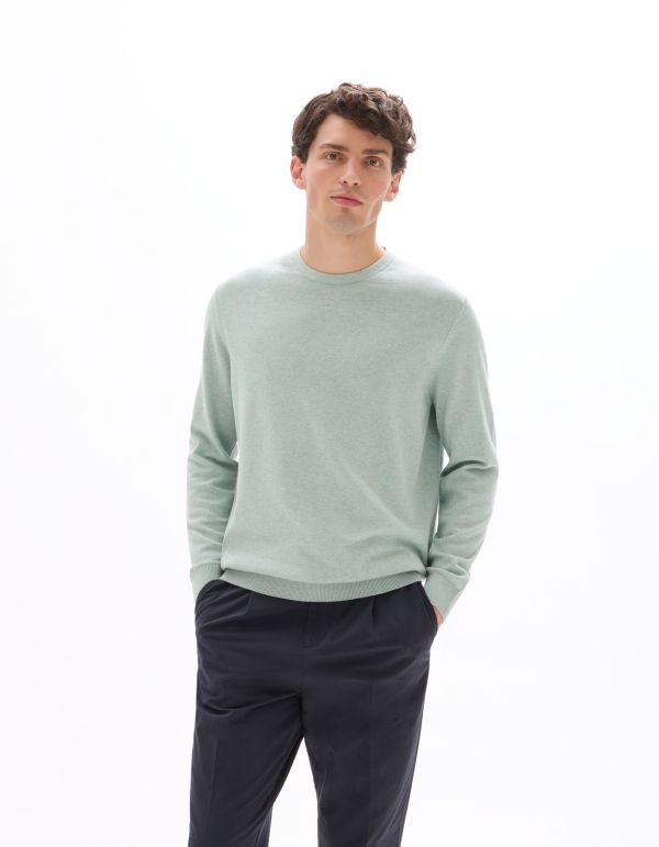 Pull col rond 100% coton - bleu vert
