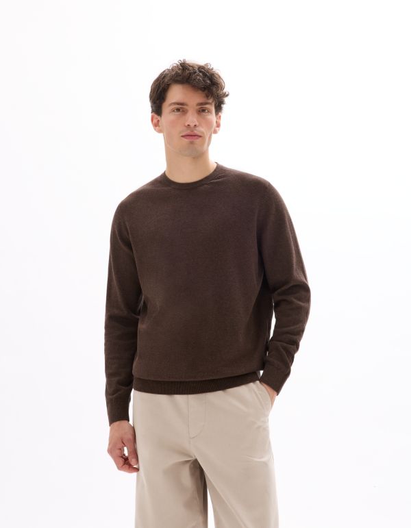 Pull col rond 100% coton - marron foncé