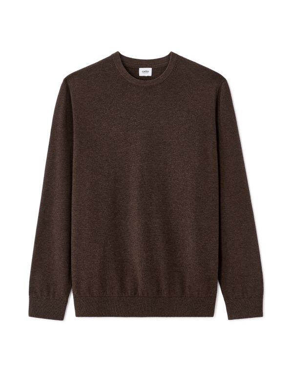 Pull col rond 100% coton - marron foncé