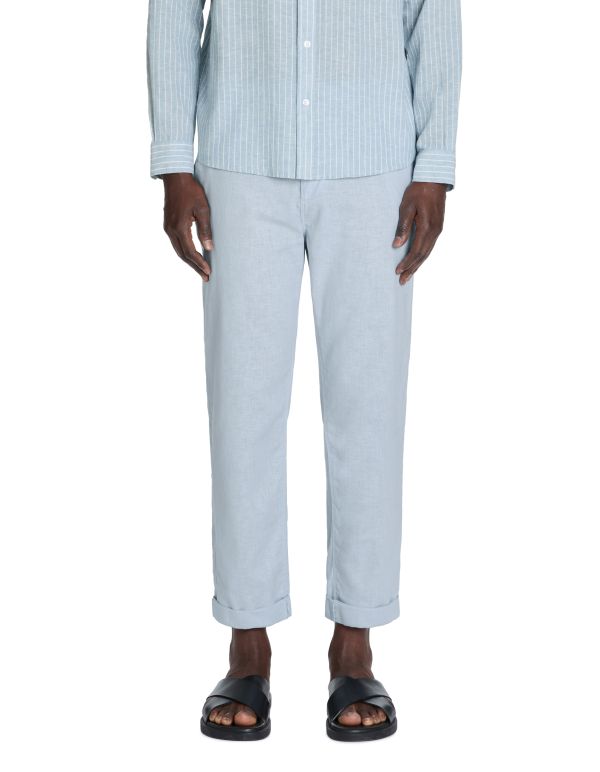 Pantalon straight en coton mélangé - bleu clair