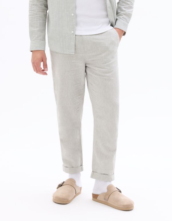 Pantalon straight en lin et coton - vert