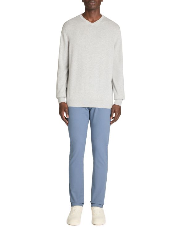 Pull col v 100% coton - gris chine