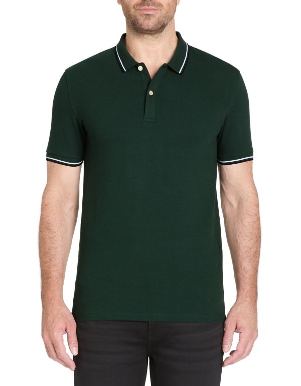 Polo slim coton stretch col contrasté - vert