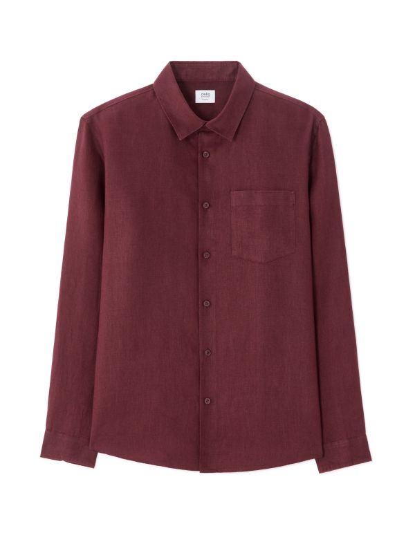 Chemise regular 100% lin - bordeaux