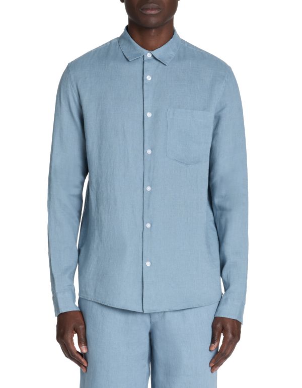 Chemise regular col français 100% lin - bleu