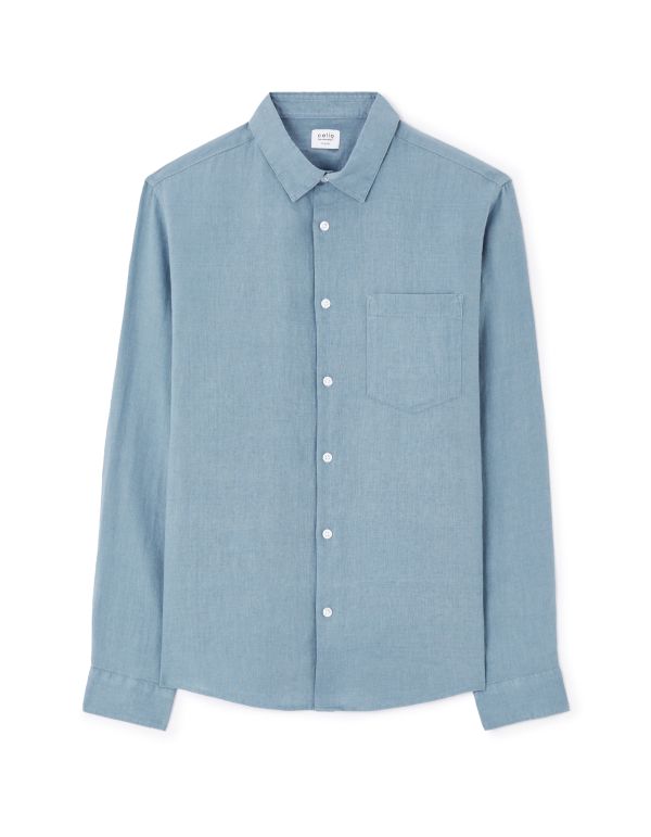 Chemise regular col français 100% lin - bleu