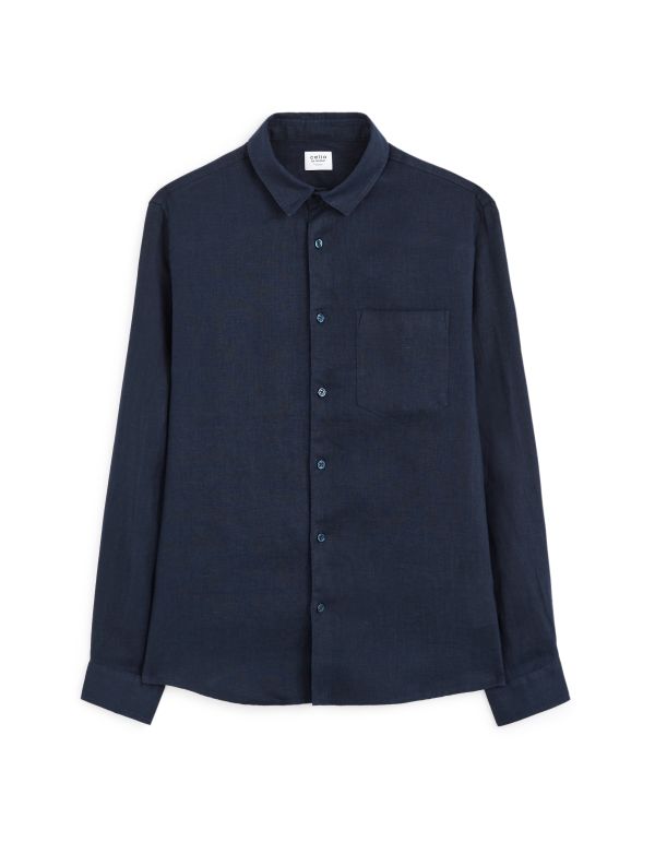 Chemise regular 100% lin - marine