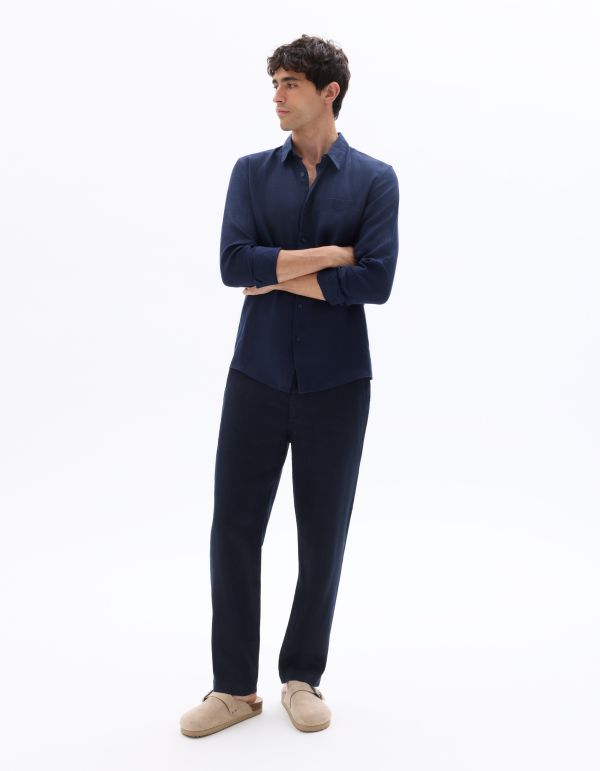 Chemise regular 100% lin - marine