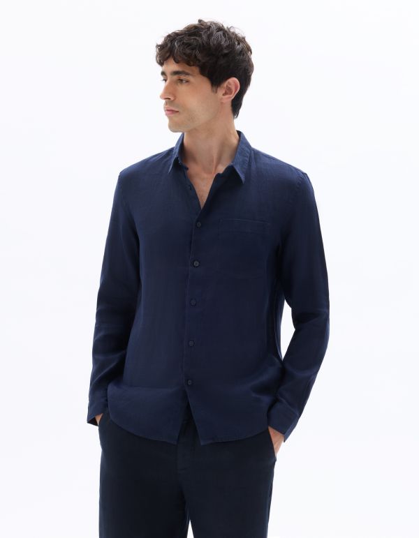 Chemise regular 100% lin - marine
