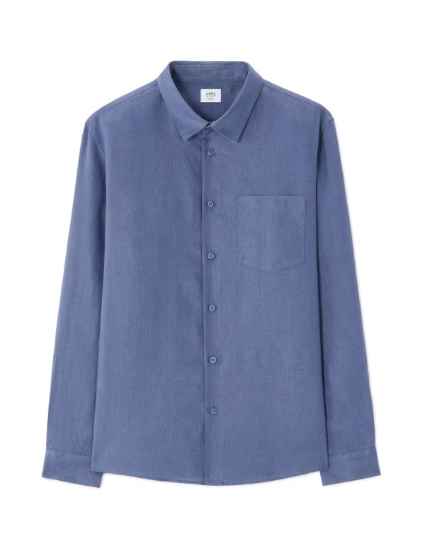 Chemise regular 100% lin - bleu foncé