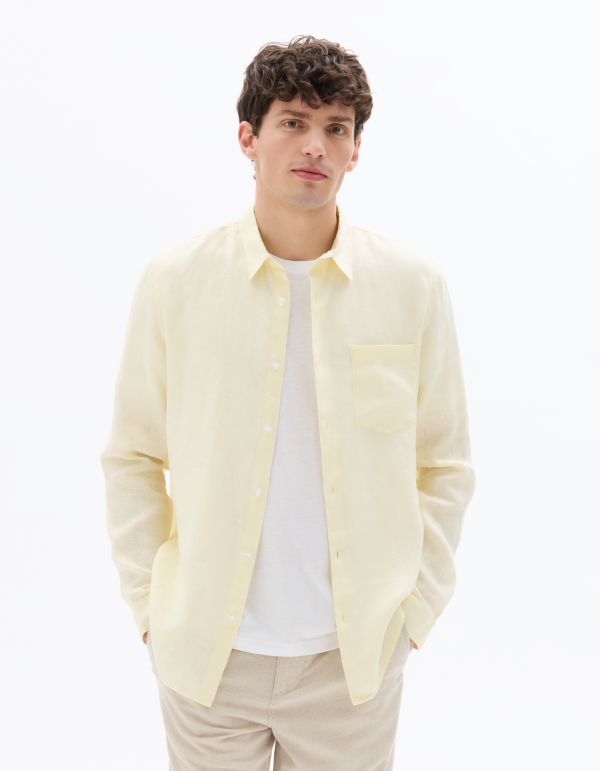 S.06 Chemise regular 100% lin - jaune clair