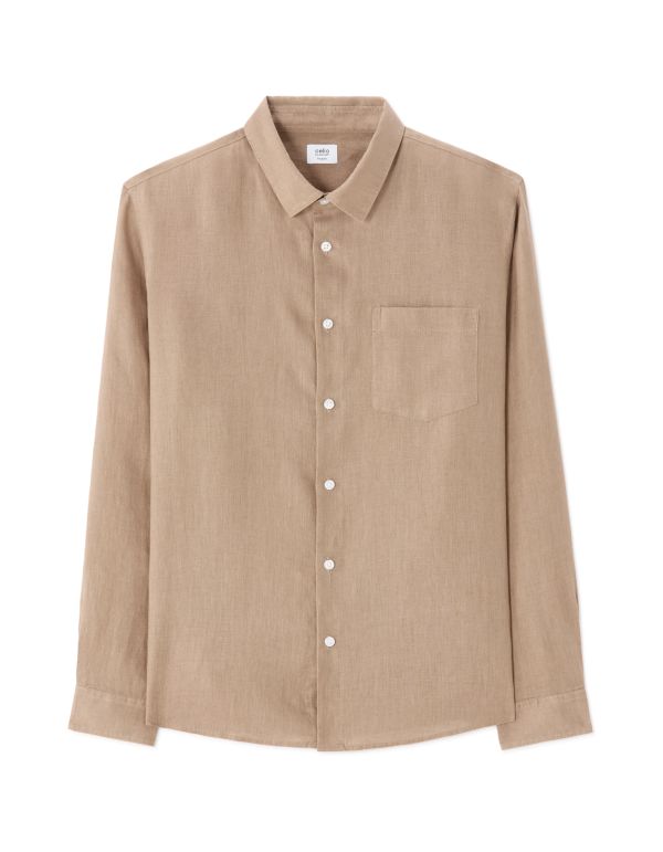 Chemise regular 100% lin - marron clair