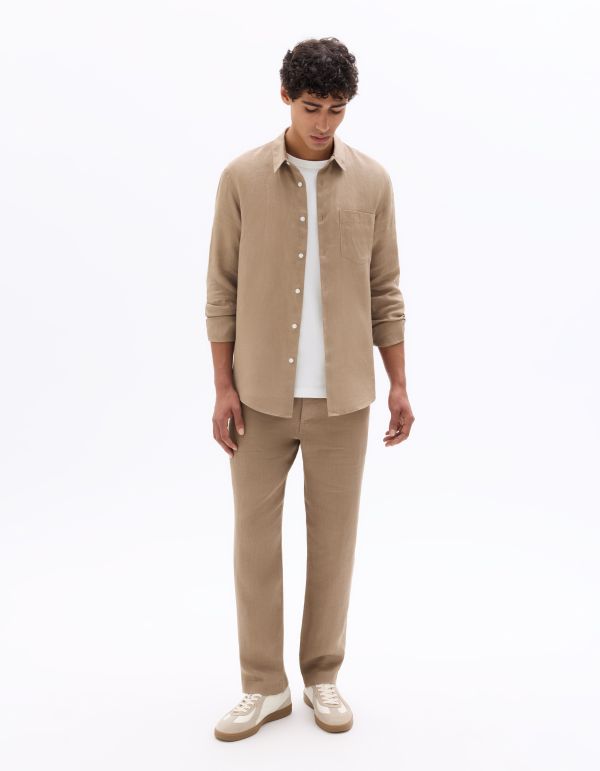 Chemise regular 100% lin - marron clair
