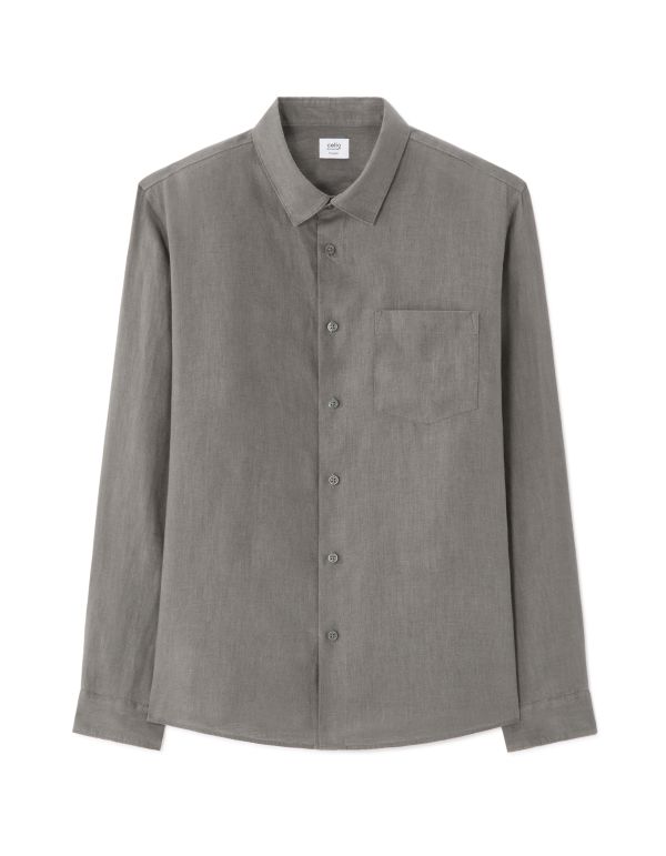 Chemise regular 100% lin - gris foncé