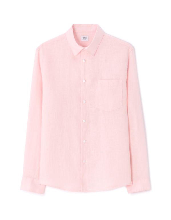 Chemise regular casual 100% lin - rose